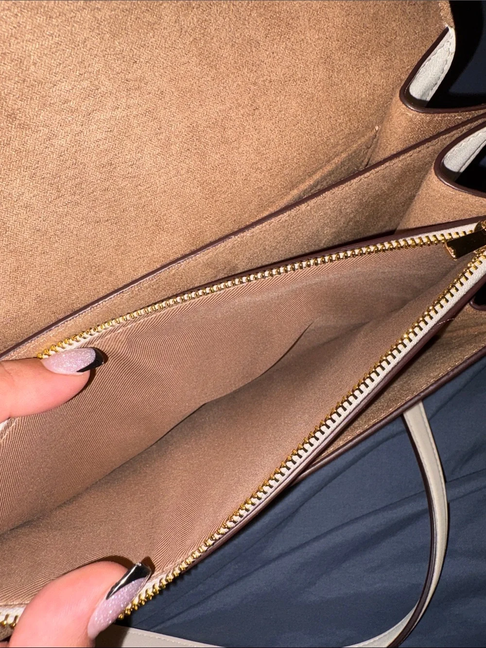 Coach Cream Leather Crossbody with Suede Accent and Gold Chain authentic